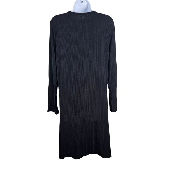 Womens Black Longline Open Front Cardigan Ribbed Texture & Pockets Size M Casual - Picture 3 of 11